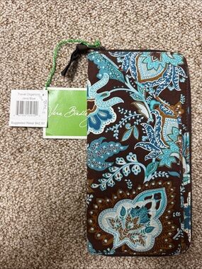 Vera Bradley Java Blue Quilted Paisley Travel Wallet in Brown and Teal